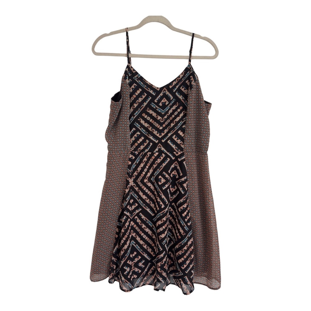 Free People Womens Large Geometric Tribal Print Smocked Back Mini Dress Black L